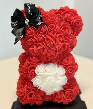 Red Rose Teddy Bear of Eternal Love – White Heart Edition. Fresh flower bouquets in Toronto