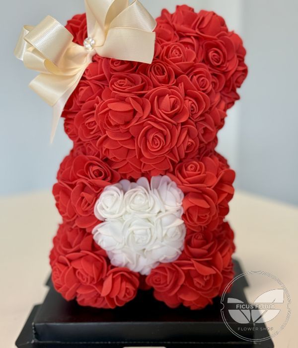 Forever Love Red Rose Teddy Bear with White Heart