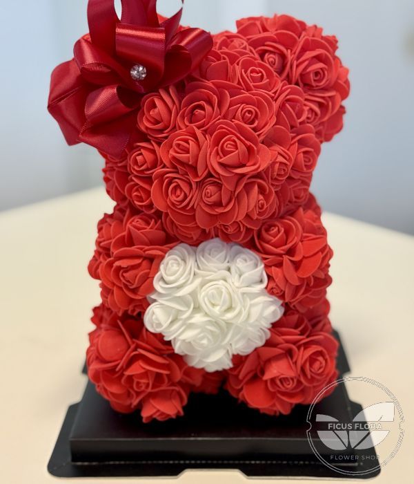 Forever Love Red Rose Teddy Bear with White Heart