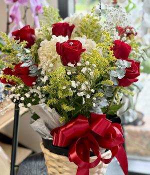 Crimson Elegance Basket. Fresh flower bouquets in Toronto