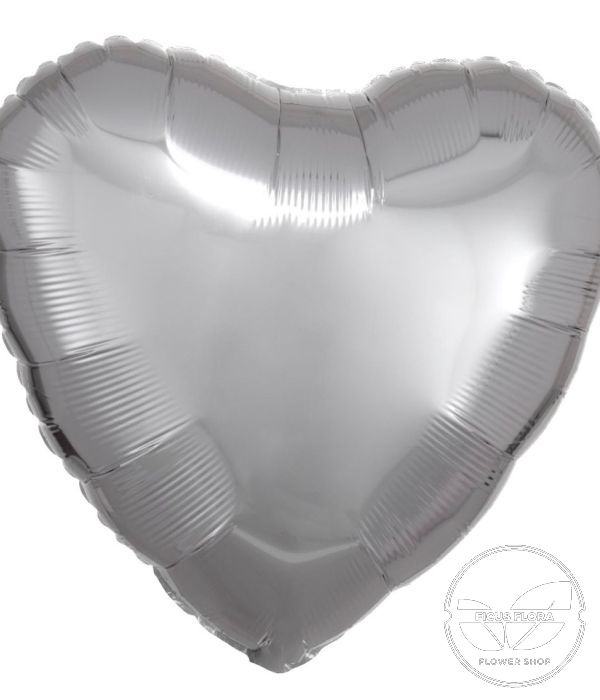 18 Metallic Silver Heart Flat Balloon