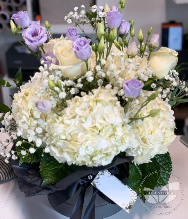 Lavender Frost Hatbox. Flowers Ontario