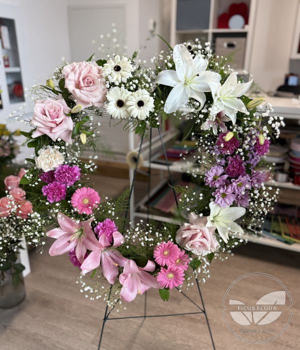 Elegant Pink & White Heart-Shaped Sympathy Wreath