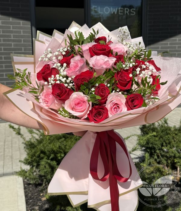 Romantic Pink & Red Roses Bouquet