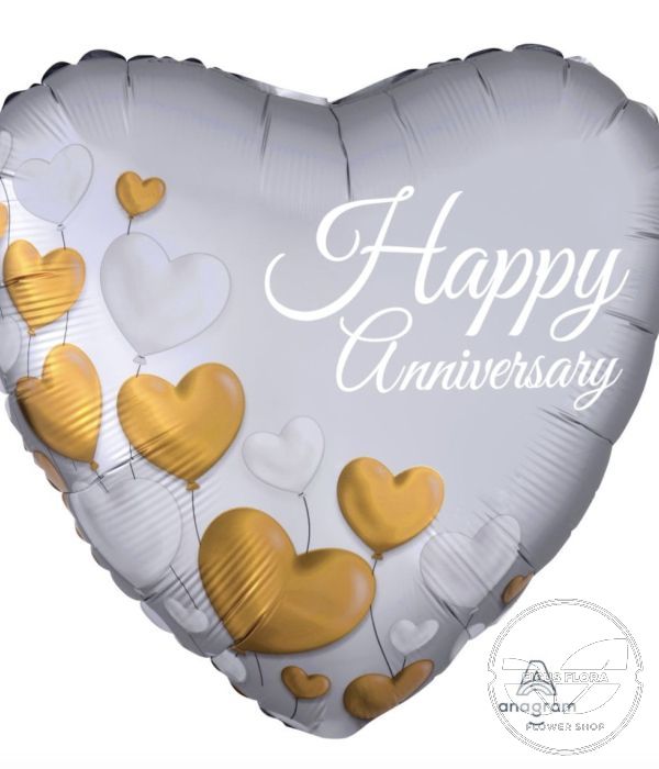 18 Anniversary Platinum Hearts Balloon