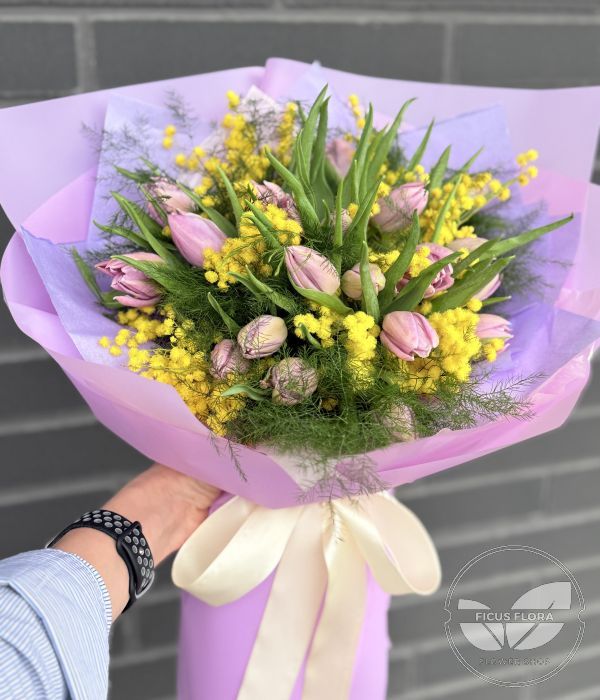 Blushing Mimosa Tulip Bouquet