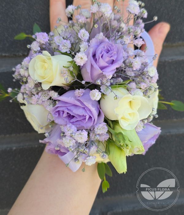 Lavender & White Elegance: Prom Corsage and Boutonniere Set