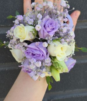 Lavender & White Elegance: Prom Corsage and Boutonniere Set. Fresh flower bouquets in Toronto