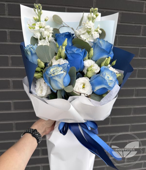 Blue and White Rose Bouquet Delivery Toronto | Ficus Flora