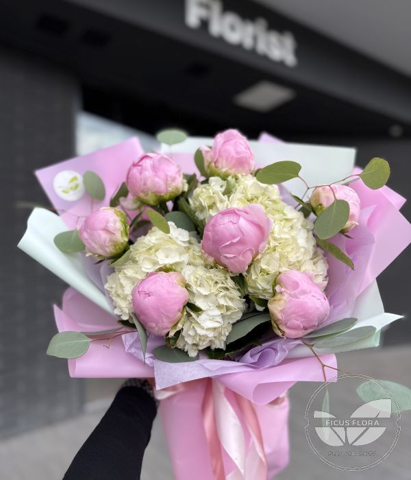 Blushing Peony & White Hydrangea Dream Bouquet