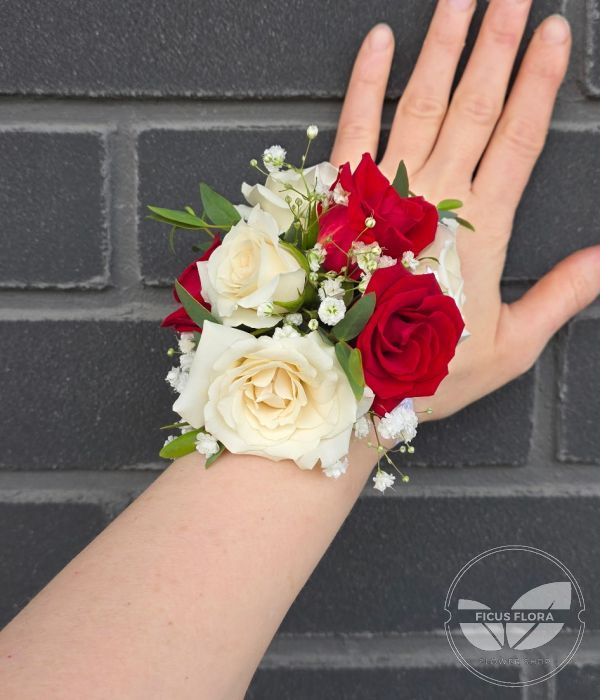 Classic Red & White Rose Prom Corsage and Boutonniere Set