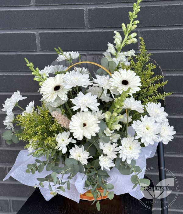 Pure Elegance White & Green Floral Basket