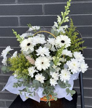 Pure Elegance White & Green Floral Basket. Fresh flower bouquets in Toronto