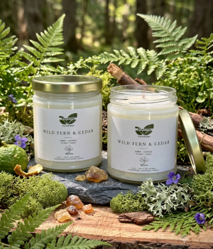 Wild Fern & Cedar Hand-Poured Soy Candle (8 oz). Fresh flower bouquets in Toronto