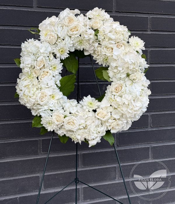 Elegant White Rose & Hydrangea Sympathy Wreath