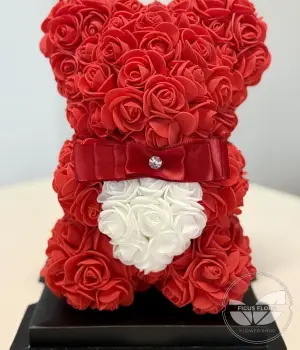 Forever Yours Red Rose Teddy with White Heart. Fresh flower bouquets in Toronto | Ficus Flora