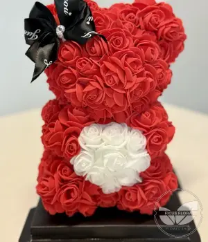 Red Rose Teddy Bear of Eternal Love – White Heart Edition. Fresh flower bouquets in Toronto | Ficus Flora