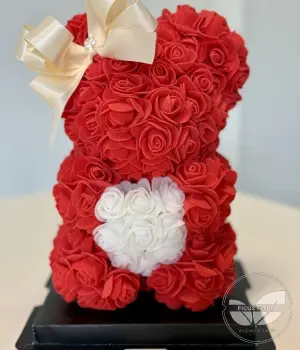 Eternal Love Red Rose Teddy Bear with White Heart. Fresh flower bouquets in Toronto | Ficus Flora