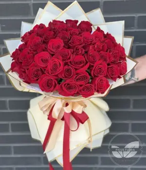 Scarlet Embrace - 50 Roses. Fresh flower bouquets in Toronto | Ficus Flora